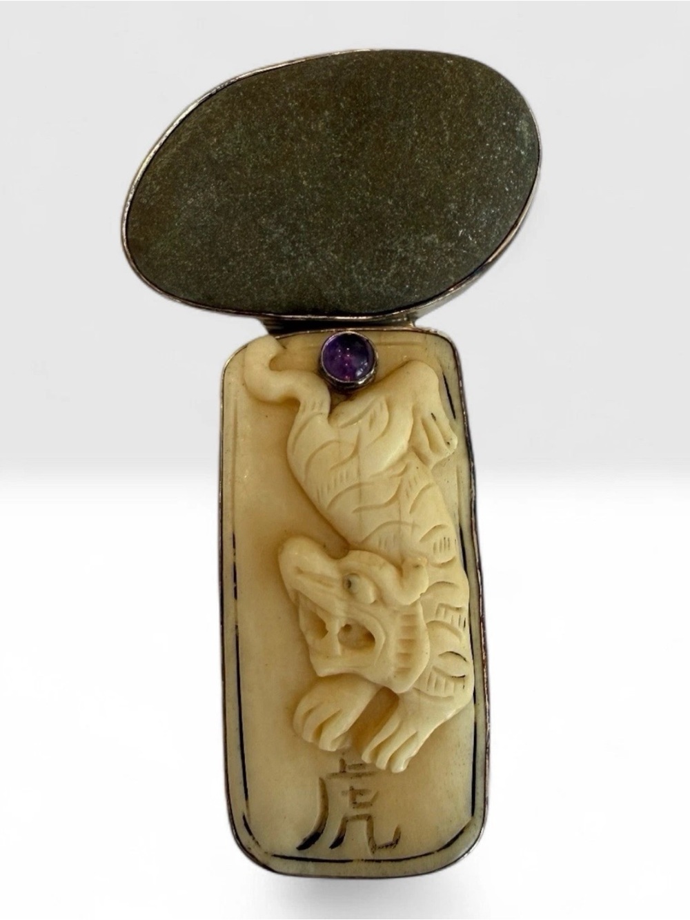 Echo of the Dreamer 925 Silver/Bone/Amethyst
Signed Tiger Brooch Pin/Pendant